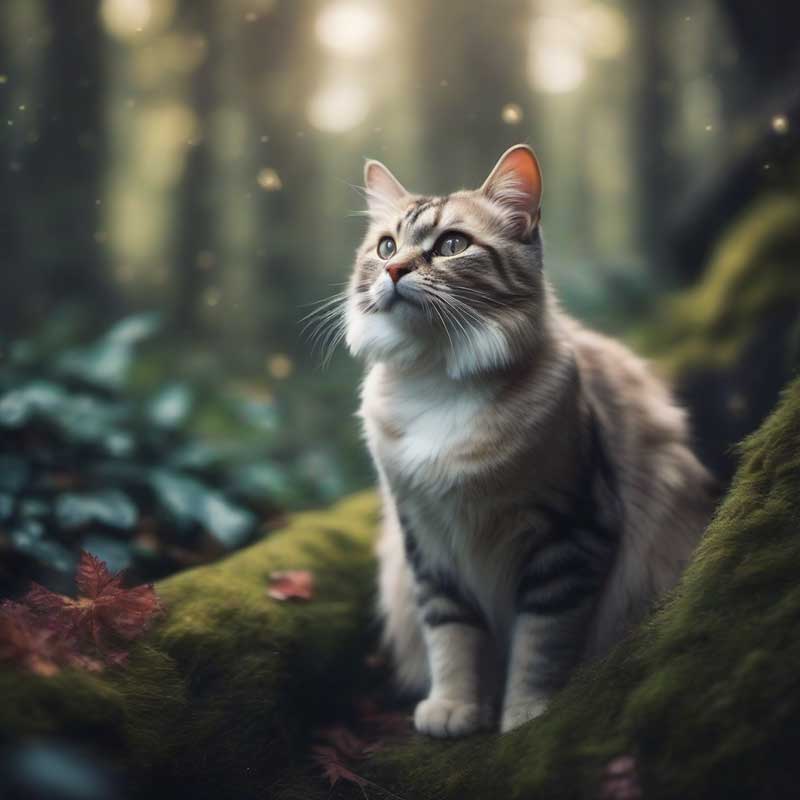 一只猫望着天空的插画